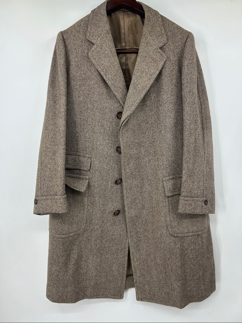 VTG Andesian Crown Craig SF Mens Wool Trench Coat Brown Tweed Large - Picture 6 of 14